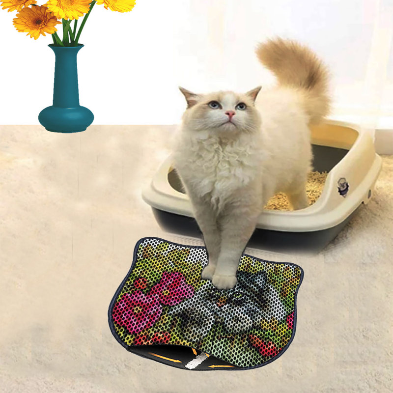 Tapis de litière durable pour chat, 15,7 po x 19,7 po | 50% PVC / 50% polyester, lavable à la machine et passer l'aspirateur | Parfait pour un nettoyage facile, conception antidérapante pour garder votre maison propre et fraîche, idéal pour les propriétaires d'animaux de compagnie