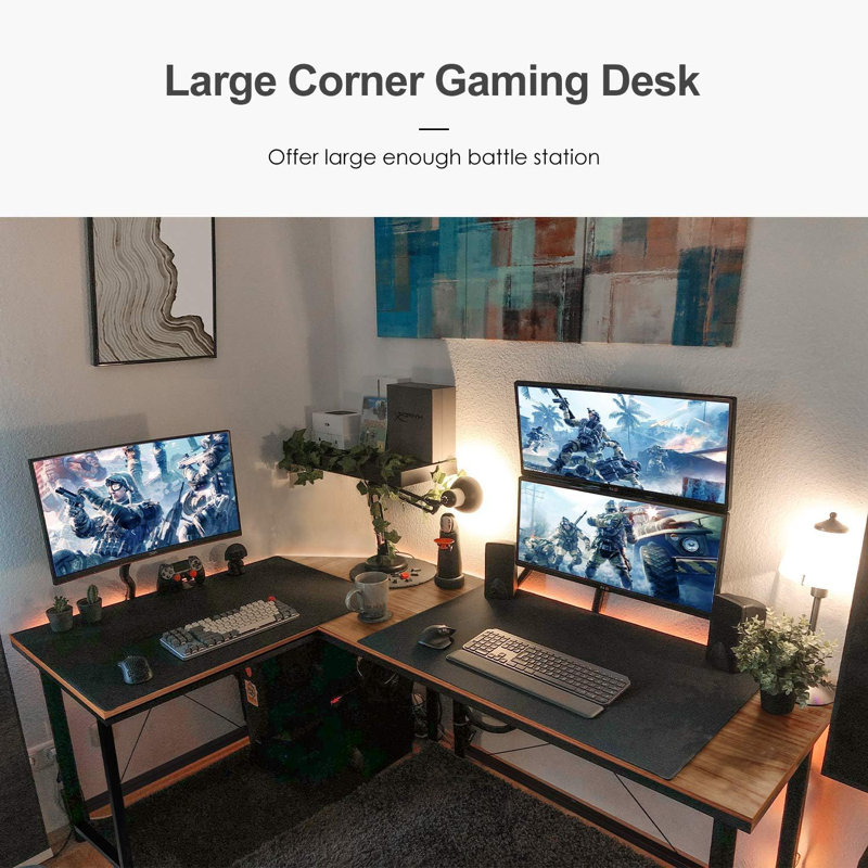 Walhill Adjustable L-Shaped Solid Wood Base Computer Desk