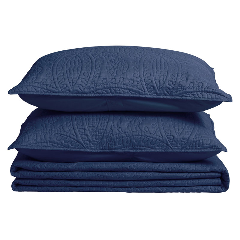Blue Indigo Full Microfiber Reversible Quilt Set with Shams