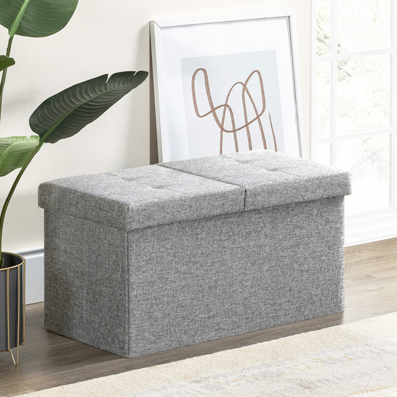 Raiyne Upholstered Ottoman, Light Gray Polyester Blend