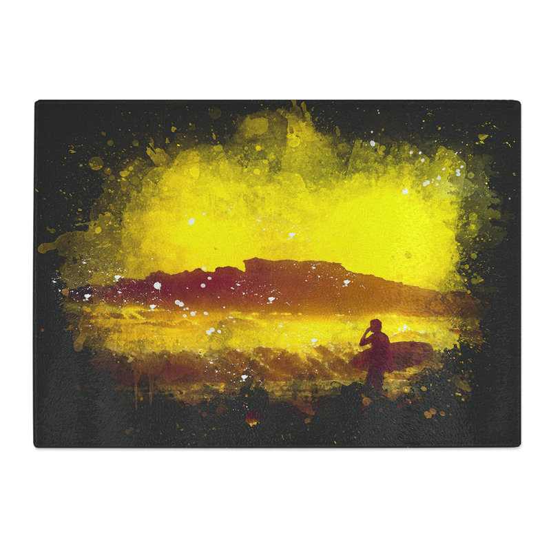 Man Surfing at Sunset Paint Splash Chopping Board, 20cm W x 28.5cm L
