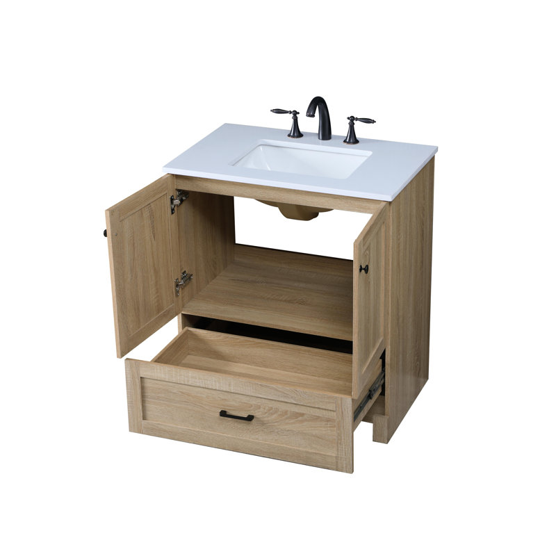 Soma 30'' Single Bathroom Vanity with Engineered Marble Top, Mango Wood