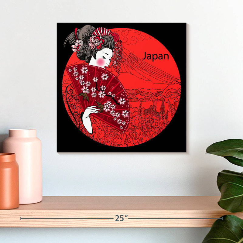 Geisha japonaise rouge, H 16 po x l 16 po