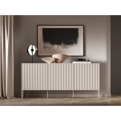 Three-Door Chest of Drawers with Fluted Fronts 170 cm Light Beige