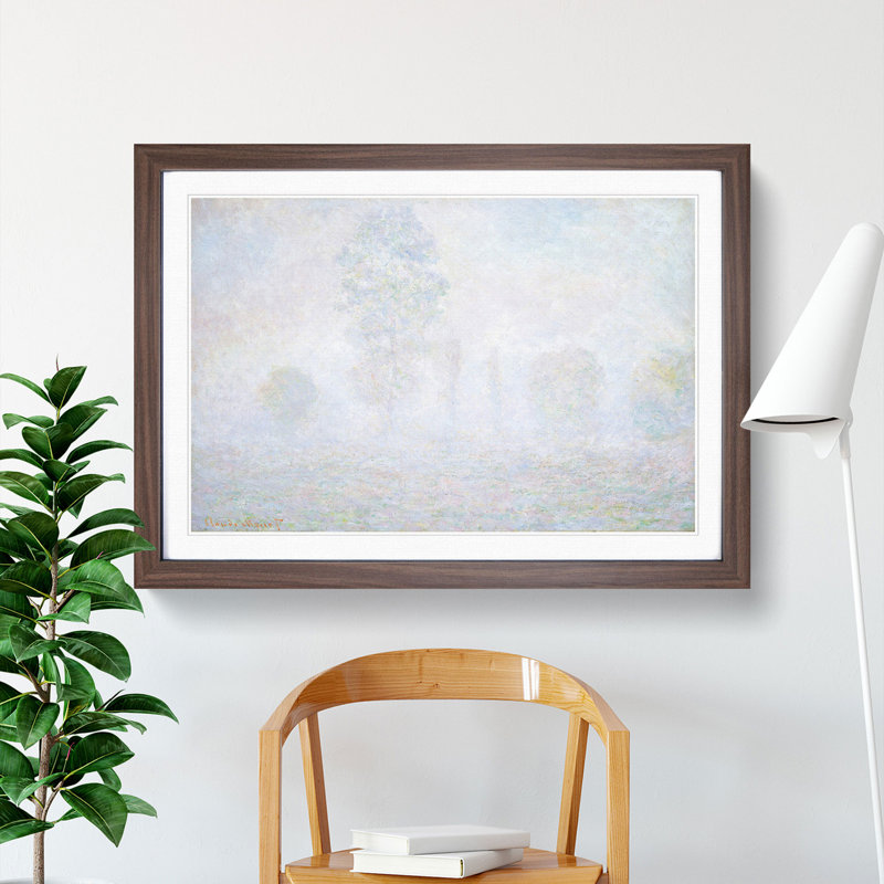 Morning Haze by Claude Monet - Picture Frame Painting, 36cm H x 48cm W x 2cm D, Walnut