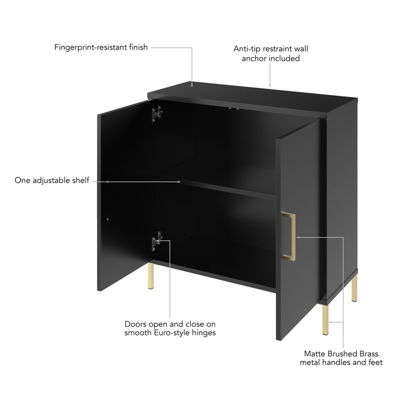 Armoire de rangement basse Caleshia, Pointillé noir / laiton brossé mat