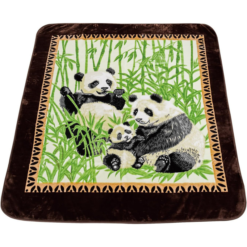 King Size Green Panda Reversible Knitted Polyester Blanket