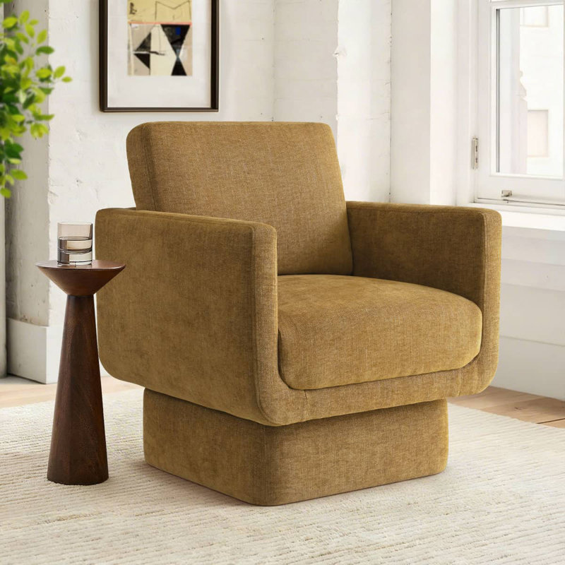 Fauteuil d'appoint pivotant tonneau jaune, Jaune moutarde