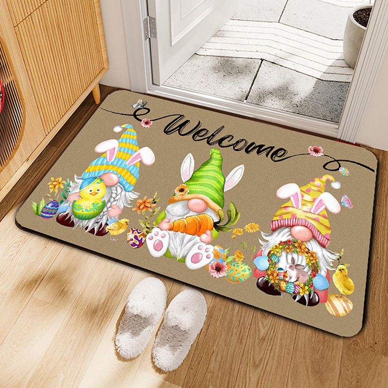 Le tapis est orné d'œufs de lapin de Pâques