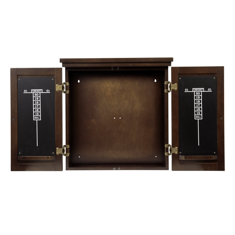 Traditional Espresso Solid Wood Dartboard Cabinet with Brass Hardware