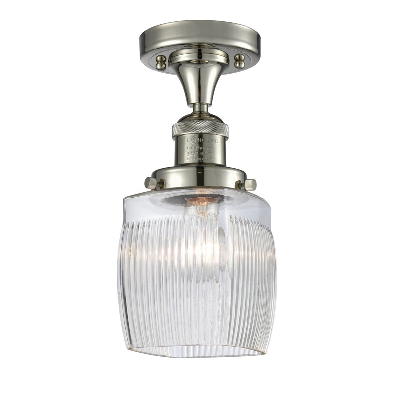 Manfredi Glass Semi Flush Mount, 6 Watt Vinage LED Bulb, Polished Nickel
