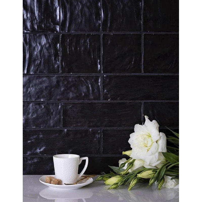 4" X 4" Ceramic Tile For Kitchen, Bathroom Or Wall Panel, Black