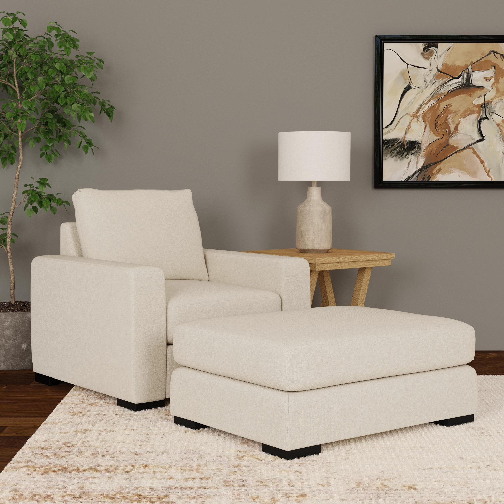 Oliver Chair And Ottoman, Beige