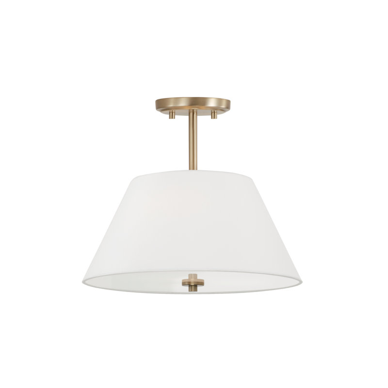 15"W x 13.25"H 3-Light Dual Mount Pendant in Matte Brass with White Fabric Shade and Glass Diffuser