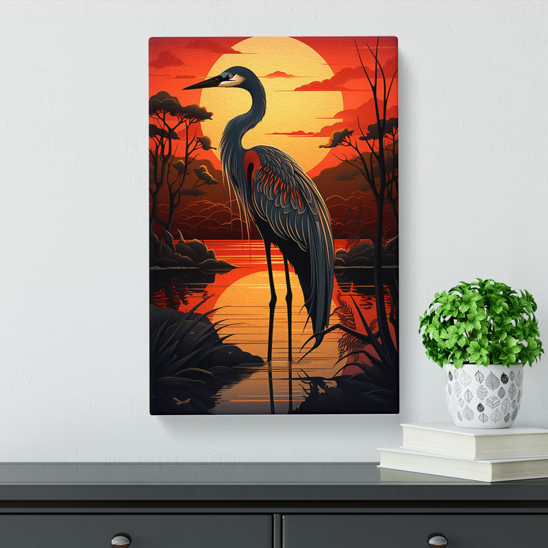 Heron Art Deco Art No.2 - Wrapped Canvas, 50cm H x 35cm W x 3cm D