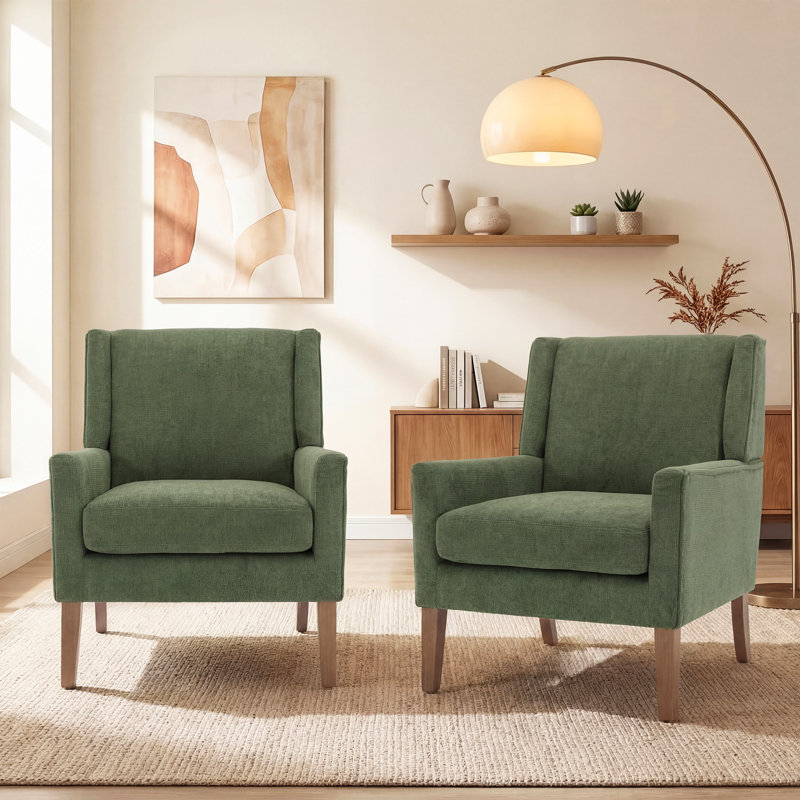 Fauteuil à oreilles Ayran, Tissu vert