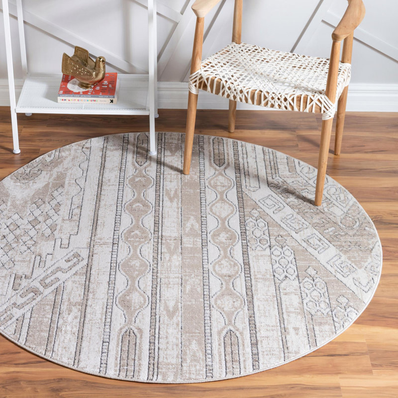 Tapis contemporain Wenden de couleur crème, Rond 7 pi 10 po