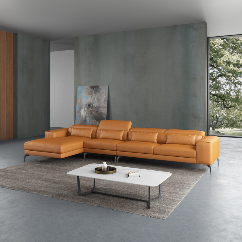 Cavour Sectional, Left Hand Facing, Cognac Genuine Leather