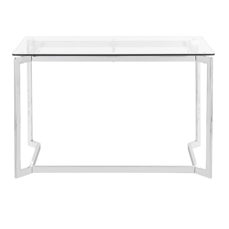 Garey Glass Top Metal Base Writing Desk, Silver