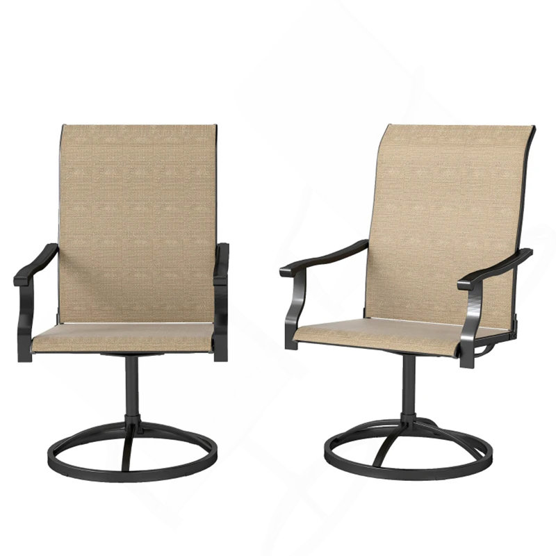 Ensemble de 2 chaises d'extérieur à haut dossier, chaises pivotantes, Noir / brun
