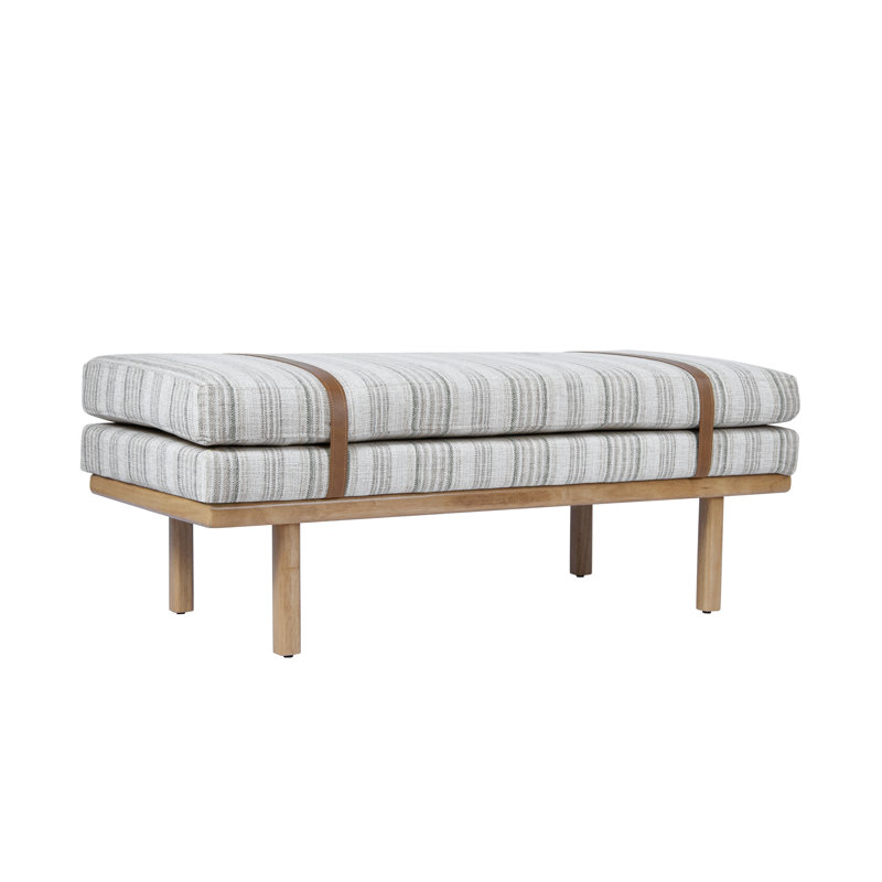 Banc rembourré Azayvion avec base en bois, Grey Woven Stripes