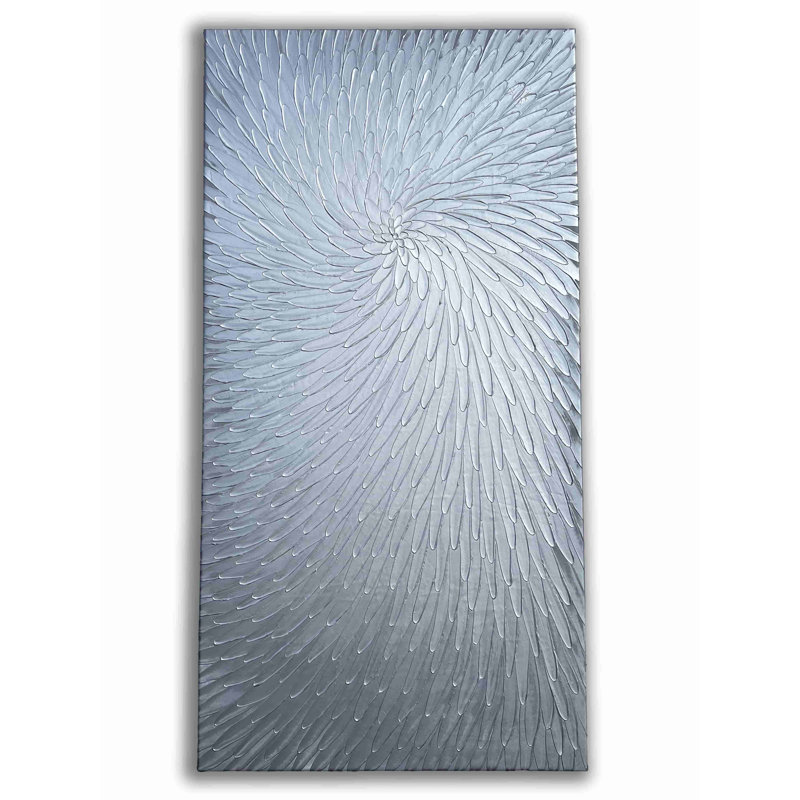 «Silver Luminance», art texturé sur toile tendue, H 27,5 po x l 55 po x P 1,5 po