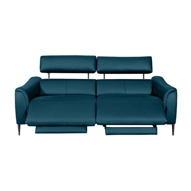 Koolanooka 204 cm Genuine Leather Pillow Top Arm Reclining Sofa, Turquise