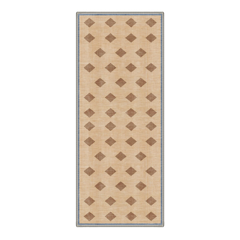 Diamondia Geometric Machine Washable Beige / Brown Indoor Area Rug with Non-Slip Backing, Runner 2' x 7'