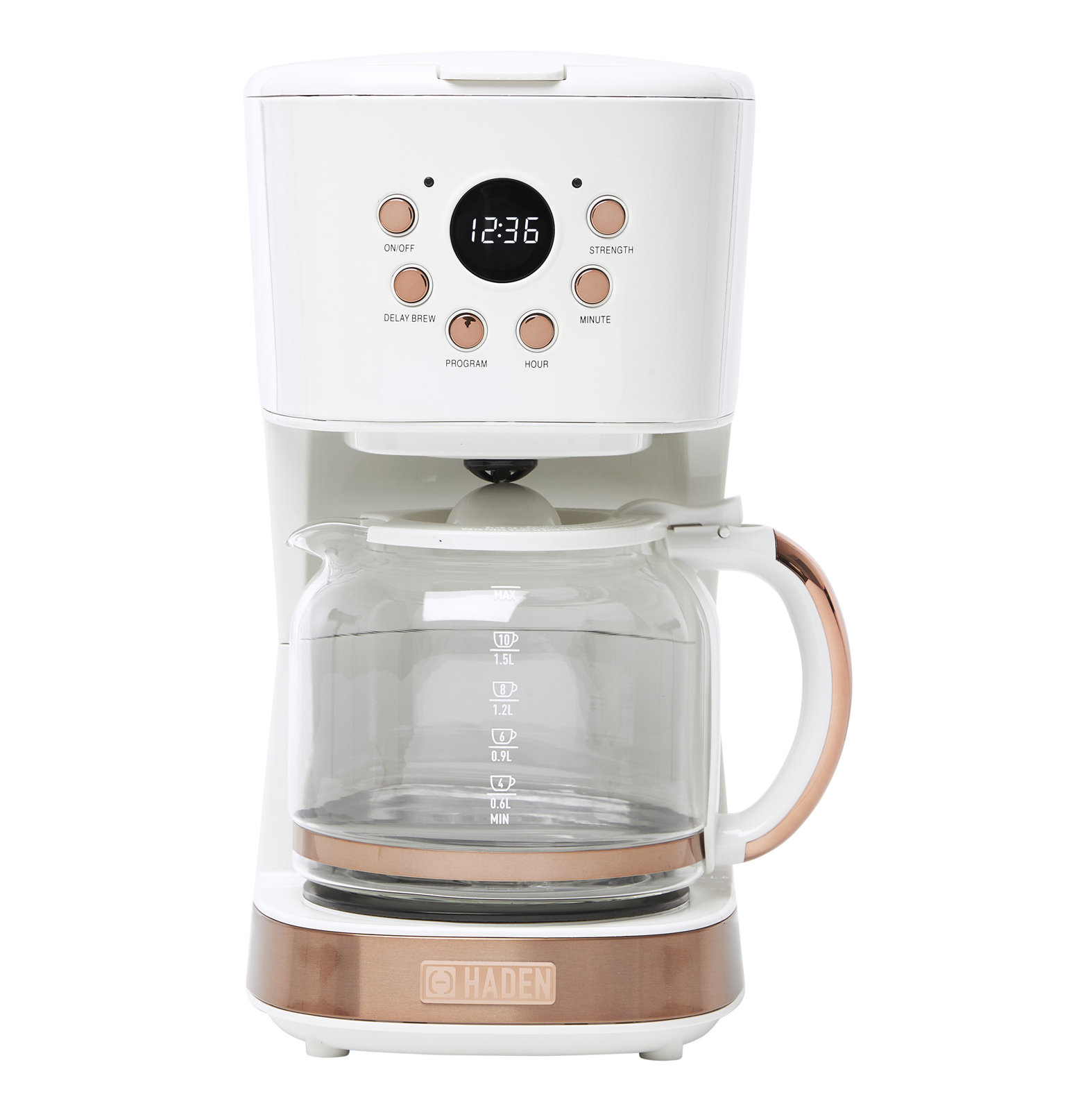 Haden 12-Cup Programmable Drip Coffee Maker, Ivory/Copper