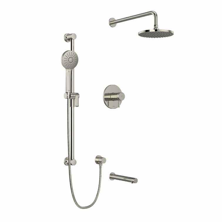 Riu 0.63" Thermostatic and Pressure Balance 3 Function System with Integrated Volume Control Featuring Rain Showerhead, Tub Spout and Multi-Function Handshower