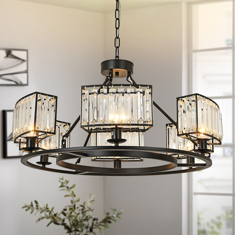 Vallonia 6 Light Dimmable Wagon Wheel Chandelier,  Matte Black