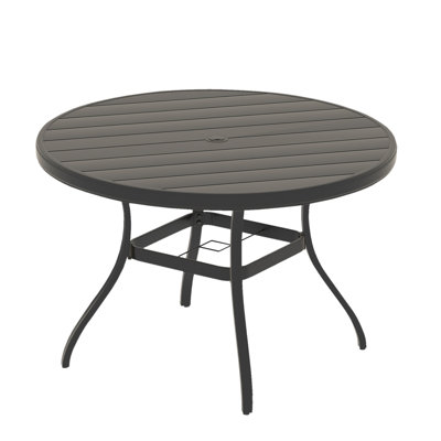 41" Round Outdoor Pedestal Dining Table, Powder-Coated Aluminum Patio Table With Umbrella Hole, For Garden Poolside Deck, Rust-Resistant