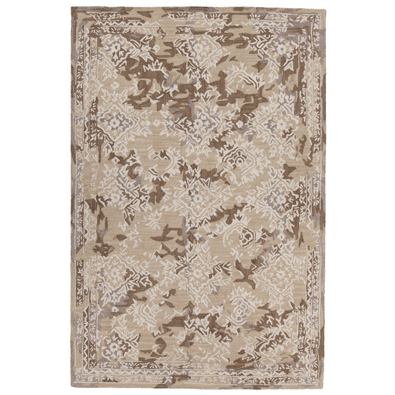Tapis brun/blanc touffeté à la main Collinsburg, 7 pi 9 po X 10 pi 6 po