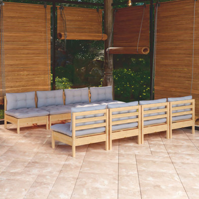  Ensemble de salon de jardin en bois de pin massif gris, tissu 100% polyester