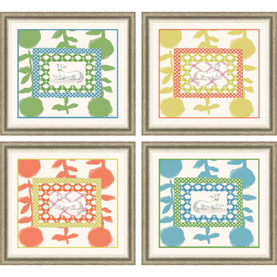 Whippet en vert, jaune, corail et turquoise par Dana Gibson