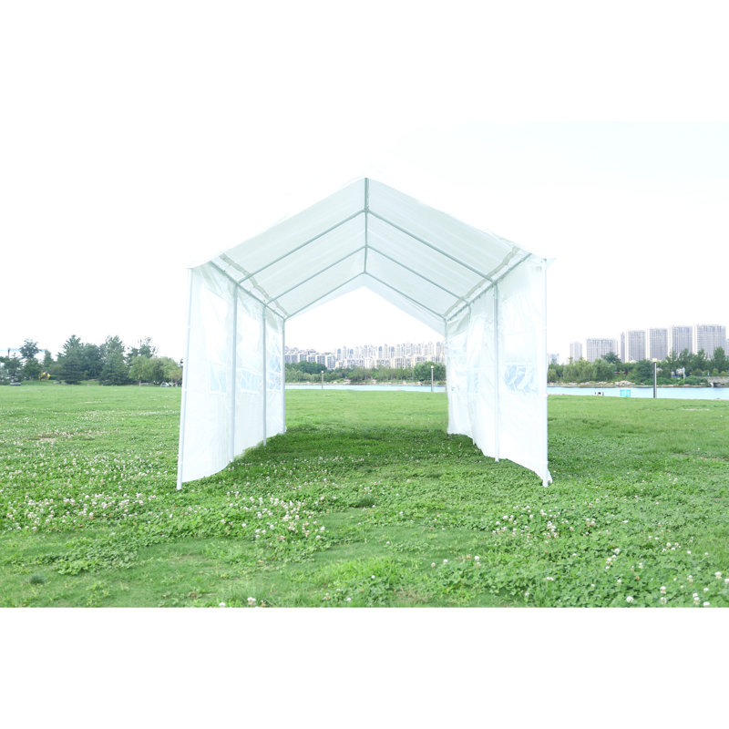 10'X20' Heavy Duty Carport Gazebo With Grounding Rods - Triangular Structure For Stability, Removable Side Walls, Waterproof Cover Canopy Garage Shelter Windows Frame Firmness, Rods, Materials