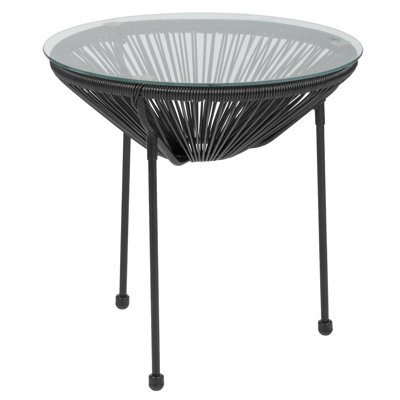 Kelleia Rattan Table with Glass Top