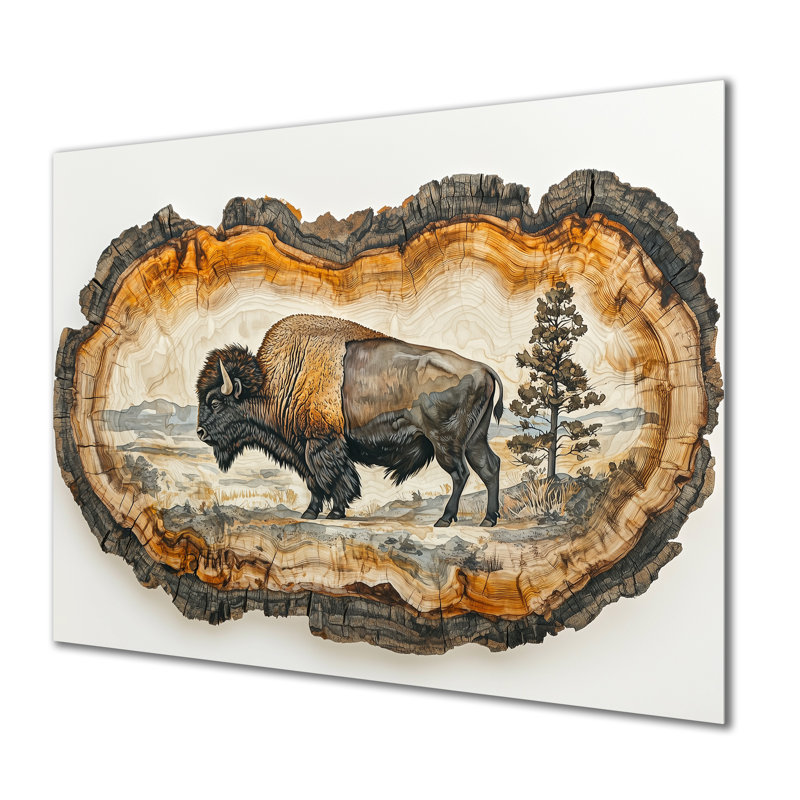 American Bison Portrait In Double Explosure Canyon II - Bison, impression murale sur métal, H 16 po x l 32 po