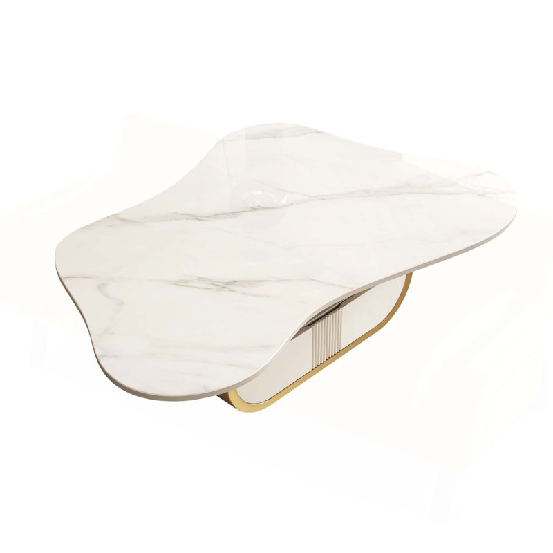 Table basse moderne avec plateau en pierre frittée Modern Butterfly, Doré