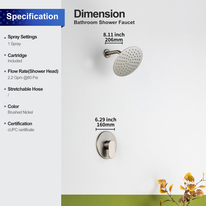 Système de douche complet avec valve brute, Nickel brossé