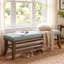 55" Upholstered Entryway Bench, Curved Solid Pine Wood Leg