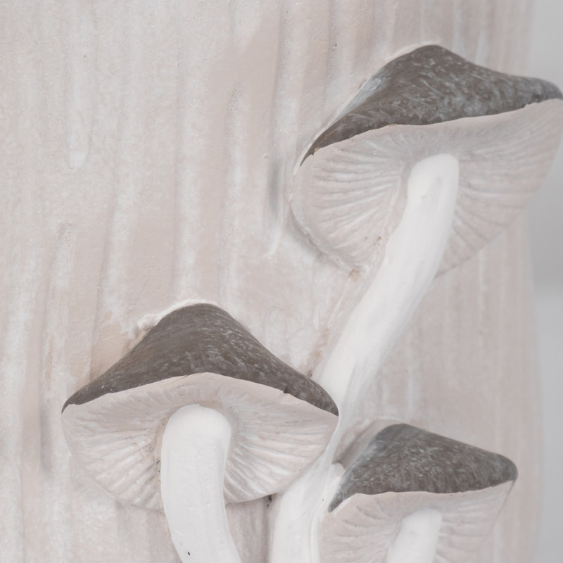 Handcrafted Cement Planter with Textured Tree Trunk Design and Mushroom Accents - Decorative Pot for Indoor and Outdoor Spaces.