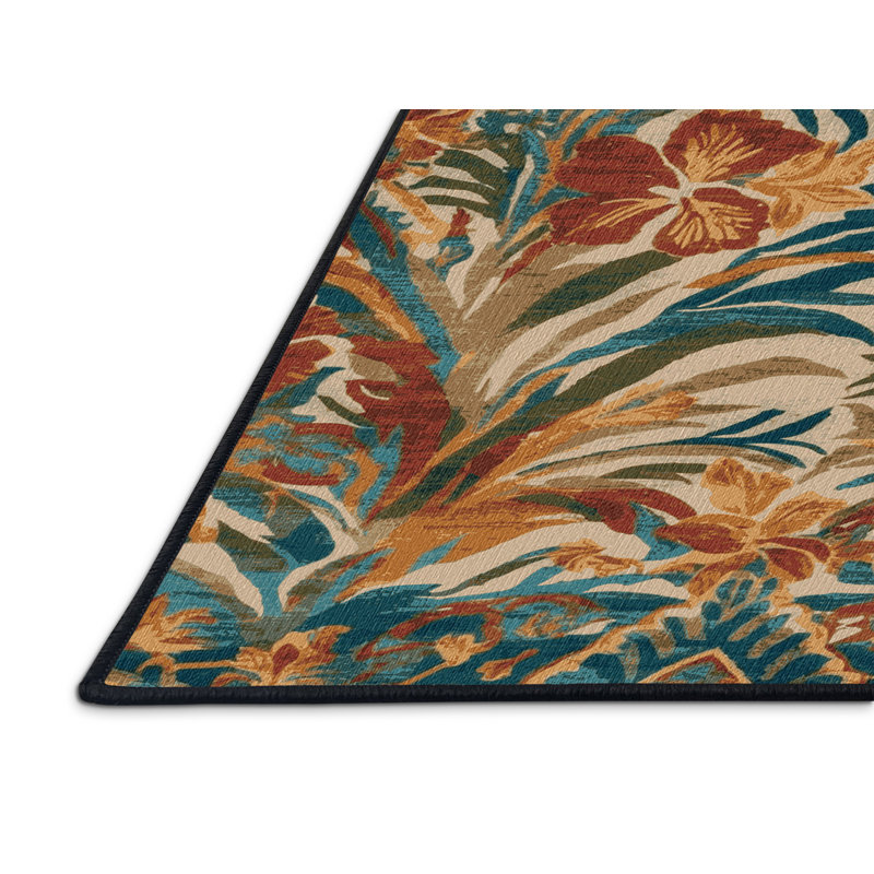 Washable Tropical Pacific Coastal Area Rug, Round 4'
