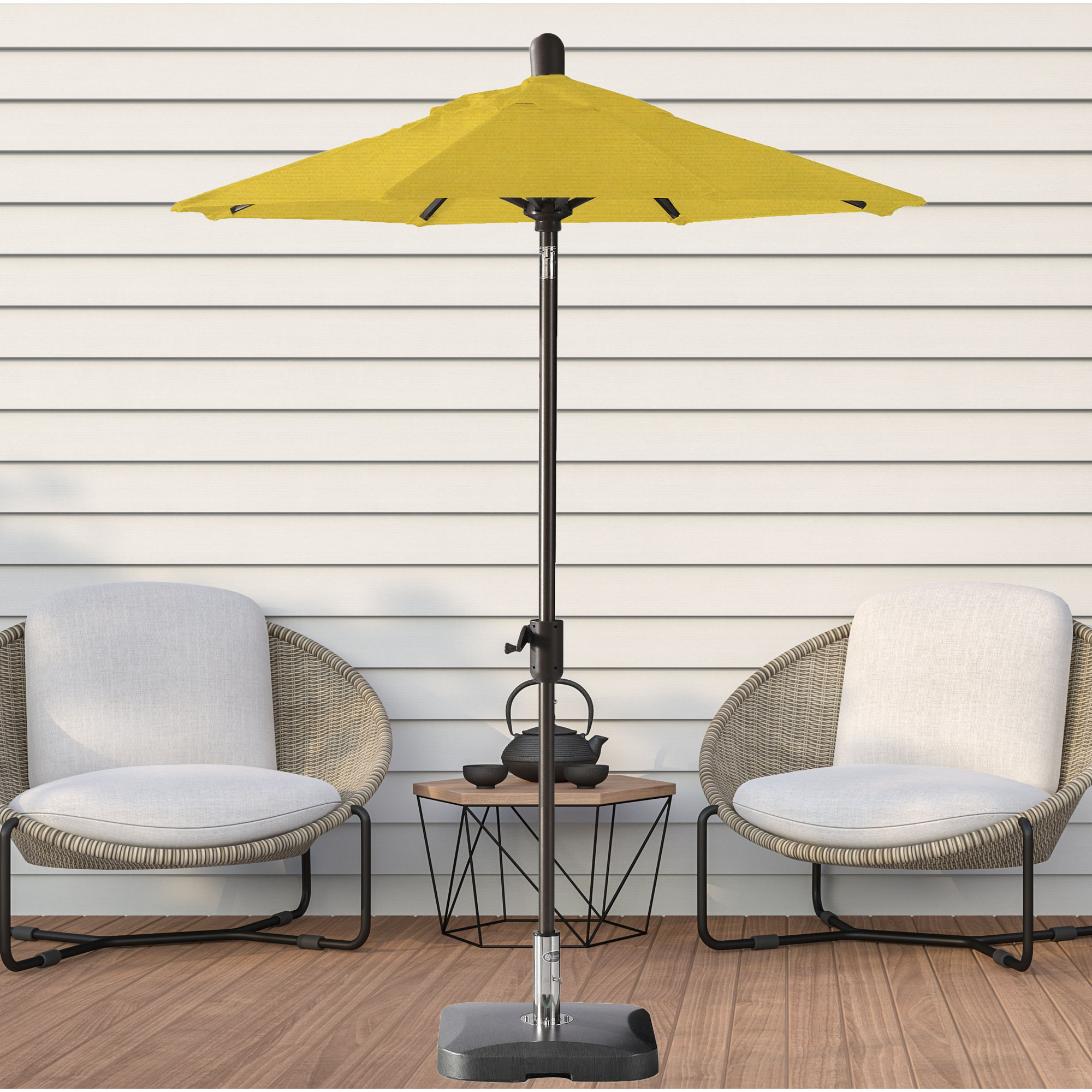 Natalie 74.5'' Outdoor Umbrella, Canvas Sunflower Yellow, Antique Bronze