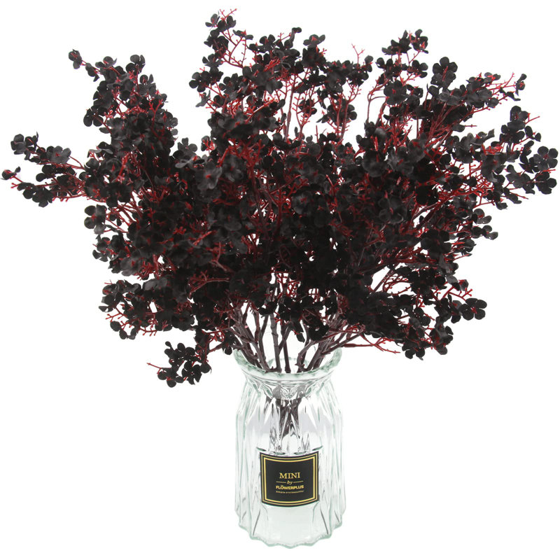 10 pièces de fleurs artificielles noires en soie artificielle Babys Breath pour Halloween, Noir