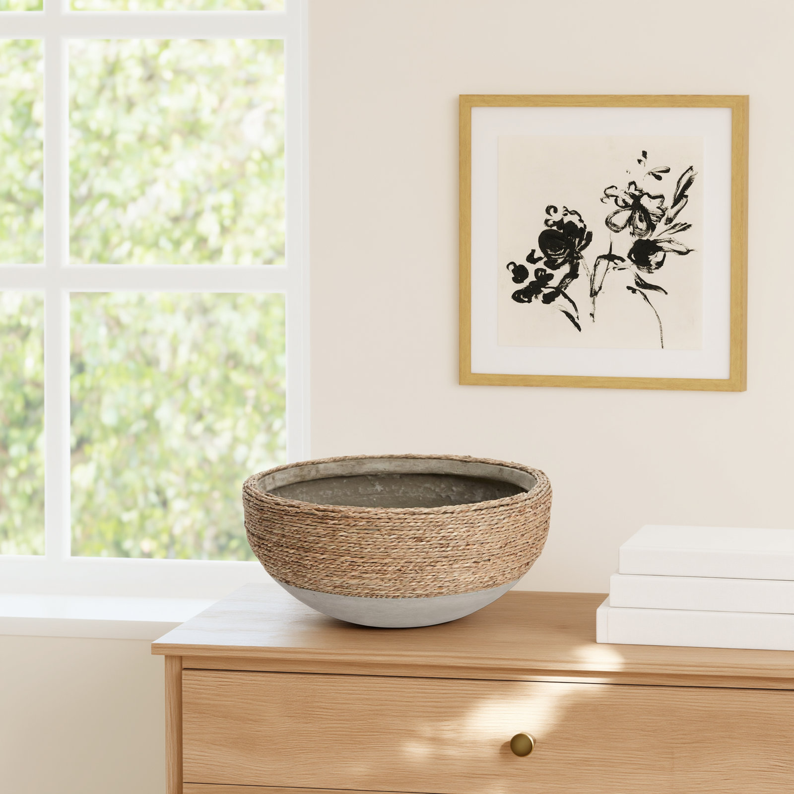 Jerom Handmade Concrete Decorative Bowl, 6.5" H x 14" W x 14" D
