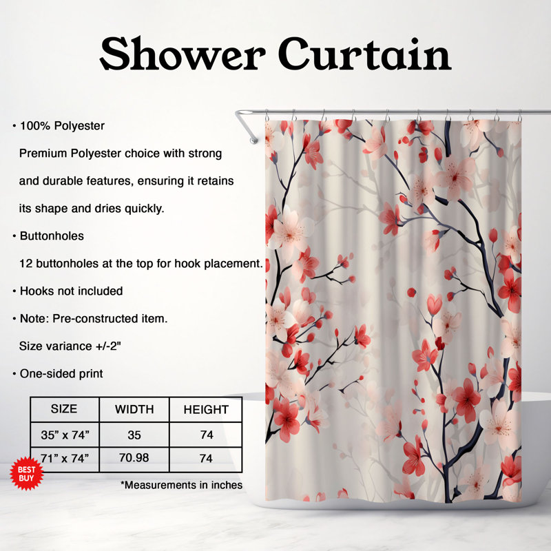Rideau de douche Blossom Grace - Premium, H 74 po x l 71 po