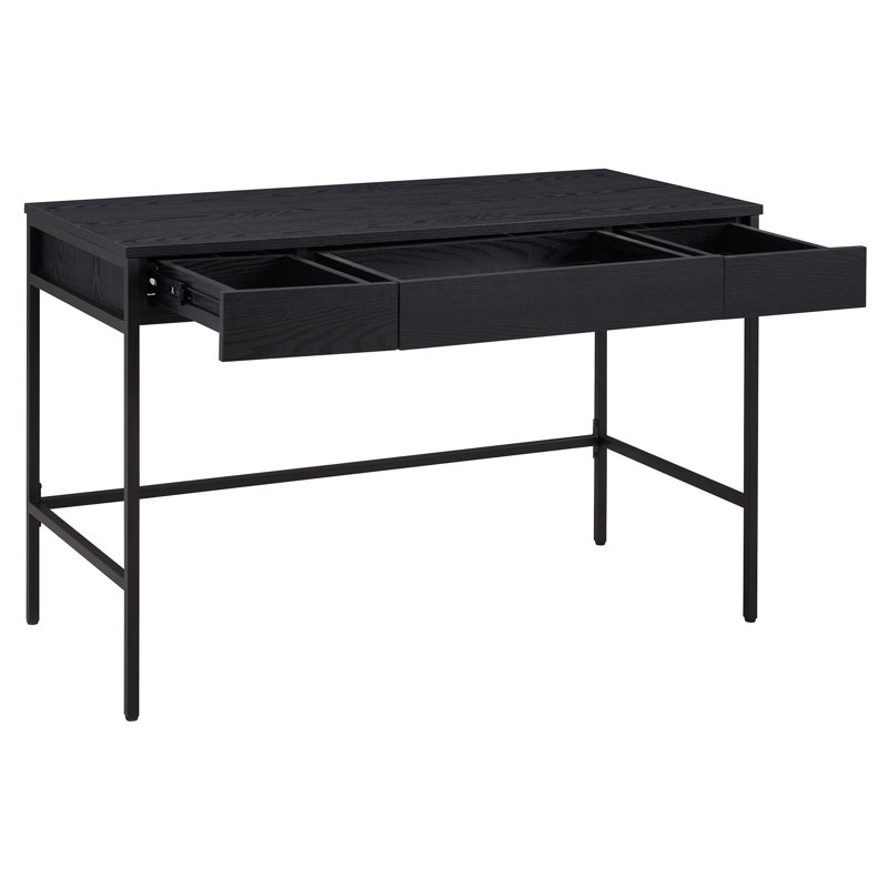 48" Wide Writing Desk with 3 Storage Drawers — Black Mid-Century Modern Steel Desk for Home Office | Calla, Black