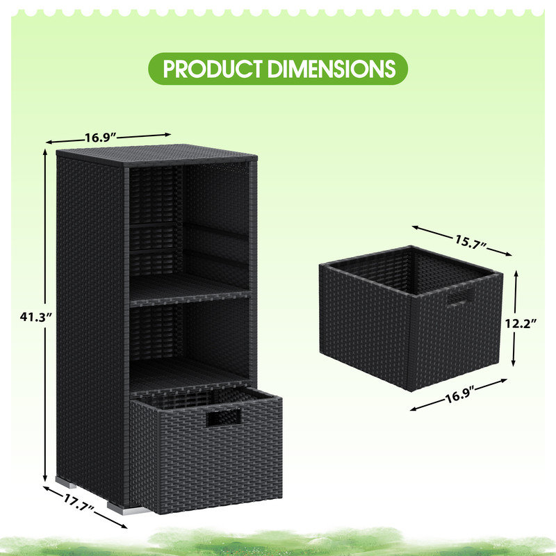 Organisateur de rangement imperméable en rotin, Noir, noir, noir, noir
