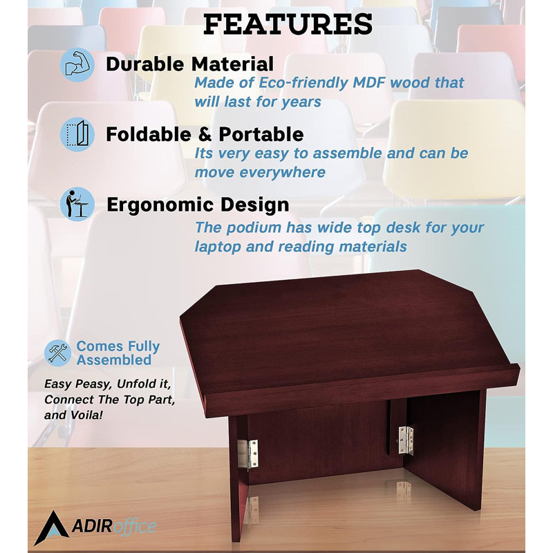 Mahogany Foldable Tabletop Presentation Lectern with Storage